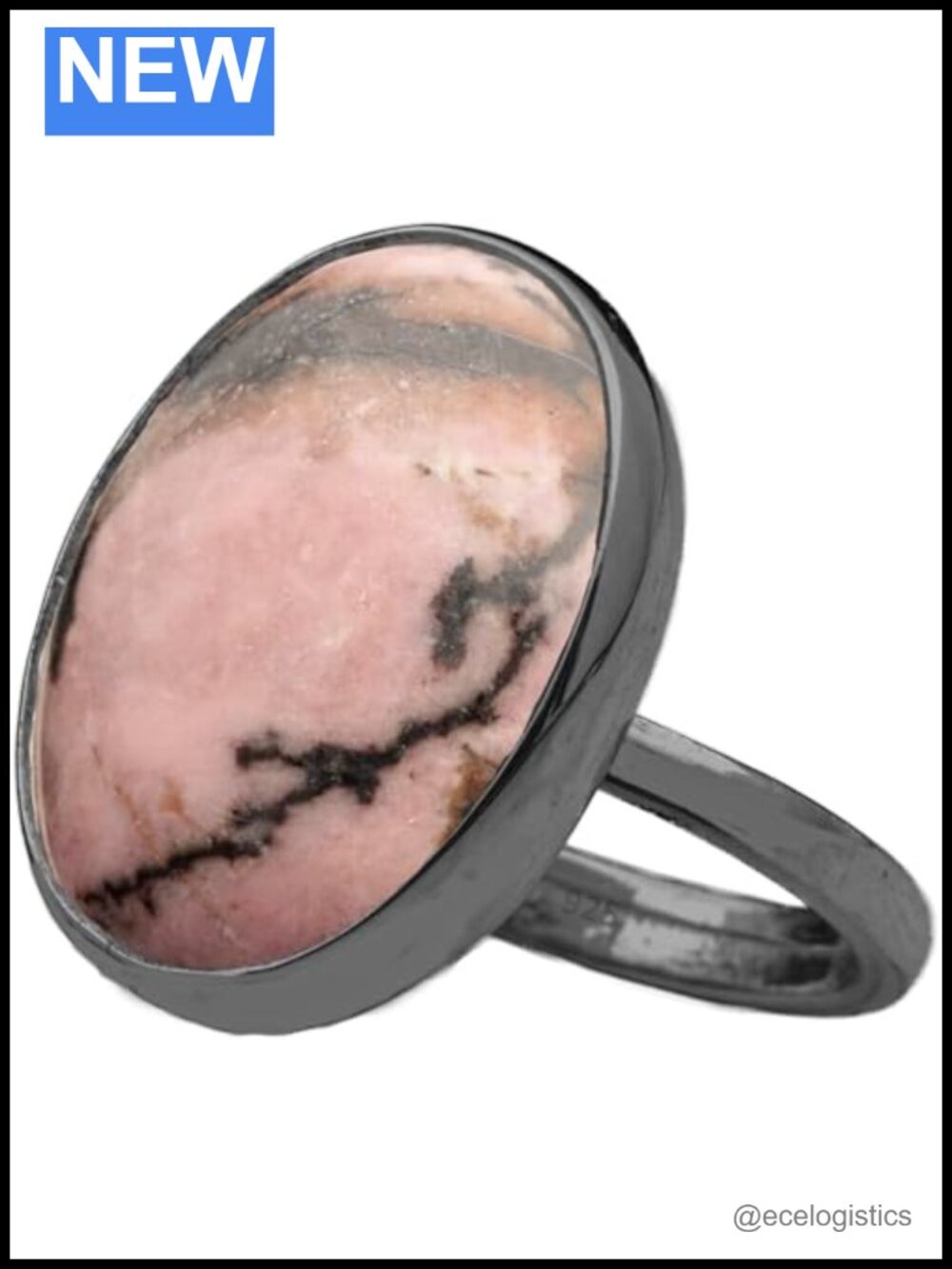 Rhodonite 925 Sterling Silver Oval Solitaire Ring Handmade